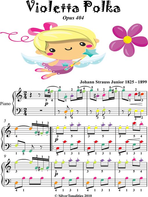 Cover image for Violetta Polka Opus 404 Easy Piano Sheet Music with Colored Notes